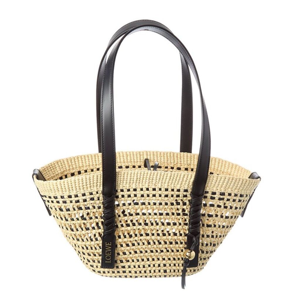 Loewe Braid Small Palm & Leather Basket Tote, Brown